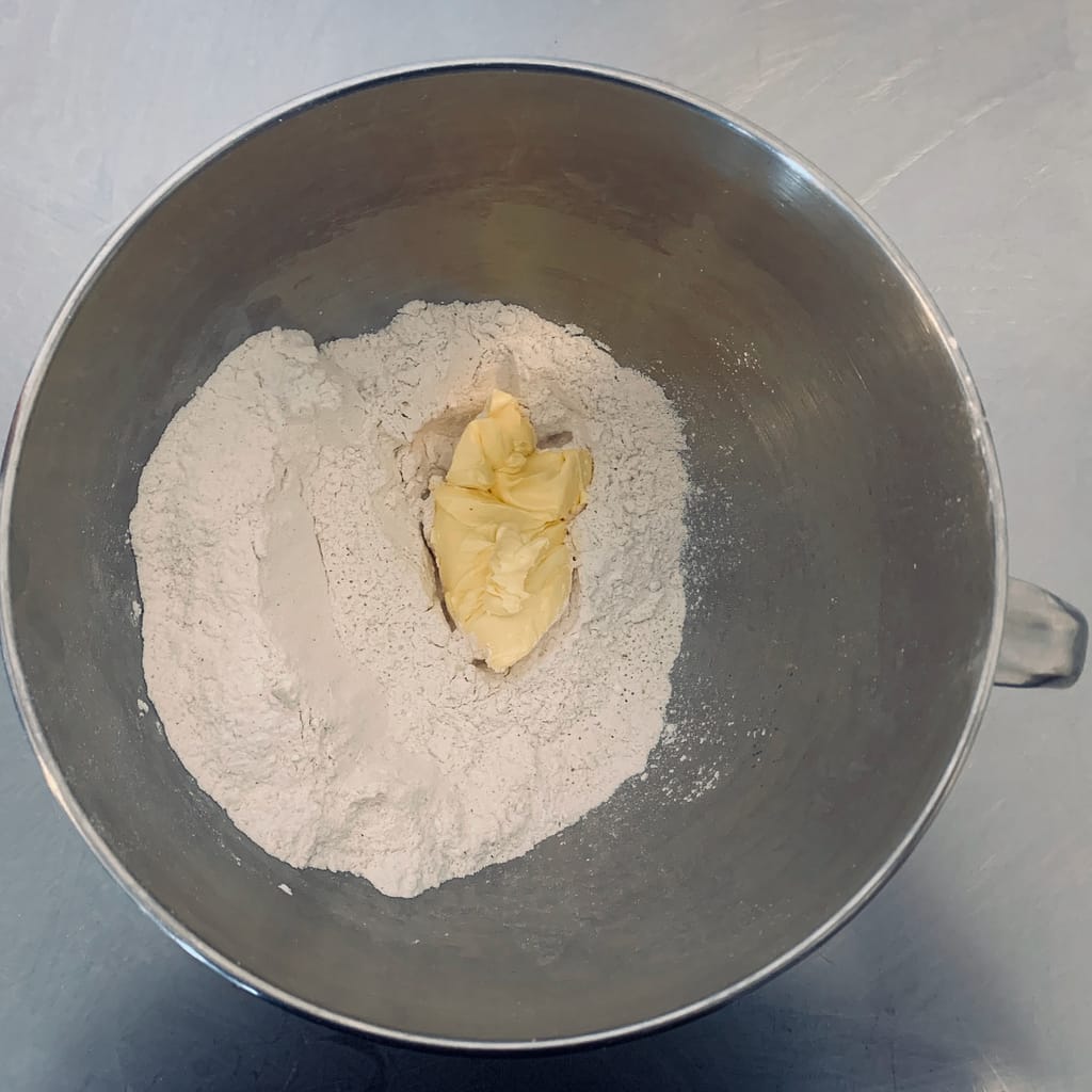 An image of step one in making gluten-free puff pastry with our mix.