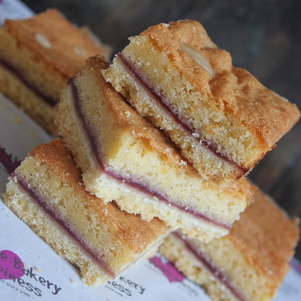 GLUTEN-FREE BAKEWELL SHORTBREAD SLICE