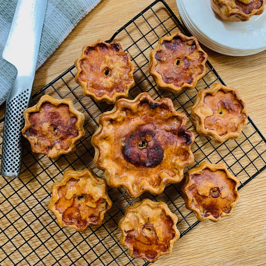 Gluten-free pork pies made with our gluten-free hot water crust pastry mix